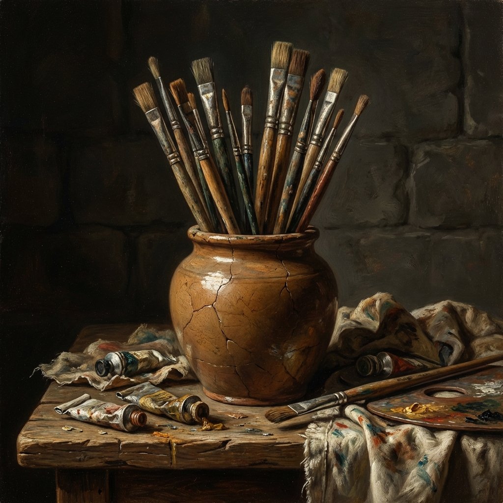 Paintbrushes in Art Studio